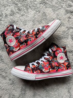 Converse High Top Sneakers - Black with Pink and Teal Floral Accents
